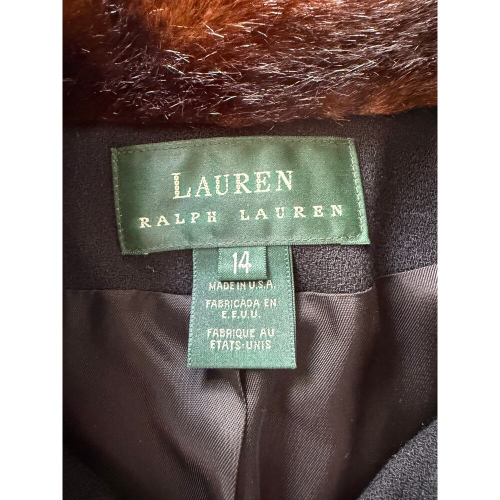 Vintage Lauren Ralph Lauren Wool Blazer Jacket Faux Fur Collar Black Sz 14 - Picture 6 of 9